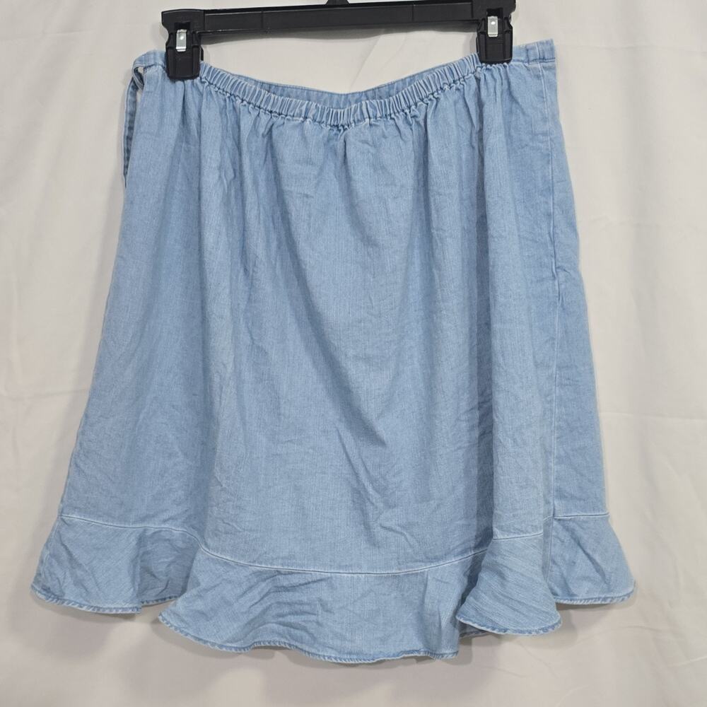 J.CREW Mercantile Womens M Light Blue Denim Wrap Ruffle Tie Skirt - Picture 3 of 7